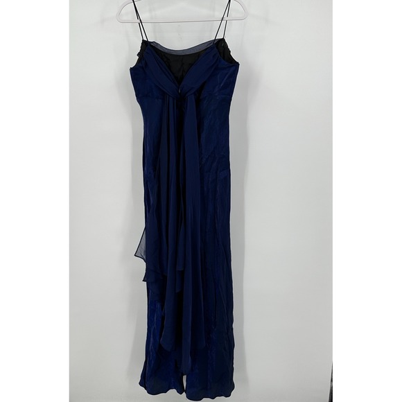 Night Way Womens Romantic Evening Gown Size 12 Navy Cowl Neck Flowy Chiffon - Picture 3 of 9